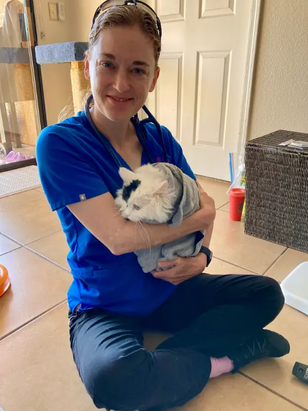 dr.stacey with sick cat